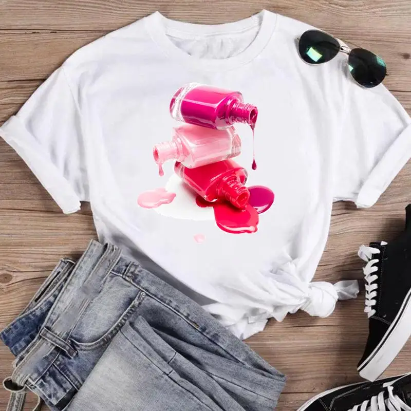 Women lip watercolor sexy lip sweet Print T Shirt Female Graphic Top Short Sleeve Fashion  Summer Tshirts casual Tee T-Shirt