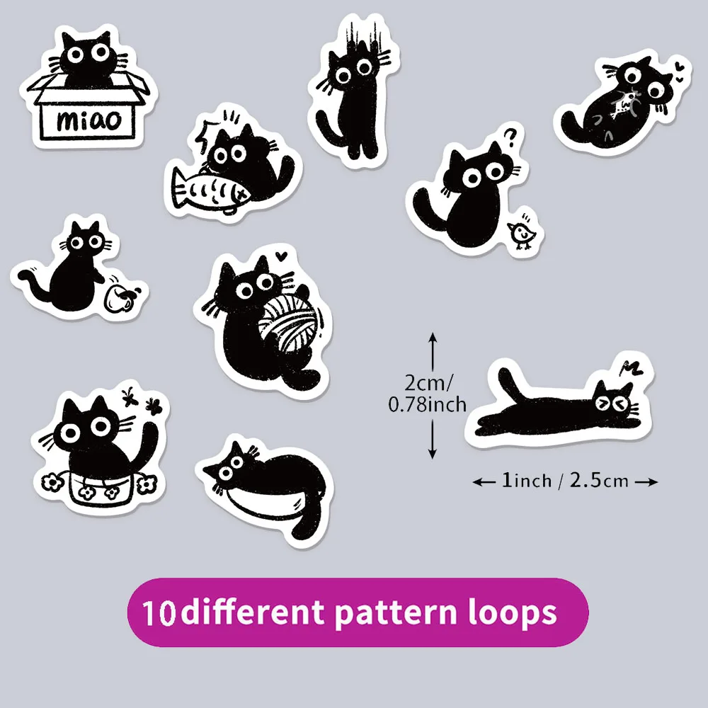 500PCS Small Black Cat Roll Sticker Graffiti Stickers DIY Phone Case Laptop Water Bottle Waterproof Stickers
