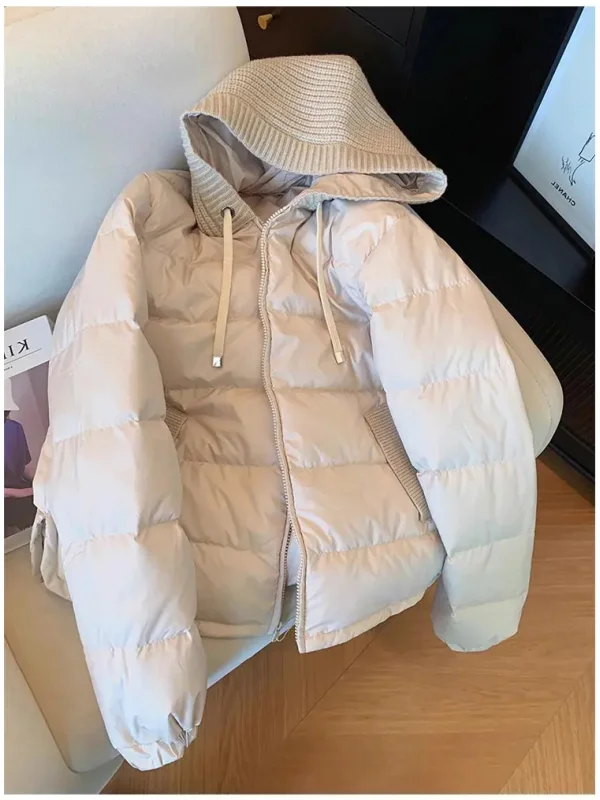 

Korean Sle Women's Knitted Hat Jaet Winter Warm Clothes Hand Inserted Splicing Outerwear Faionable 2026 Cotton Coat