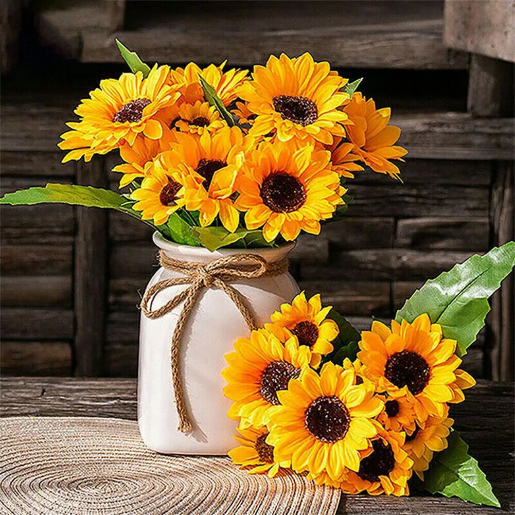 

7 Heads Artificial Sunflowers Fake Flower Bouquet Home Garden Wedding Party Decor 29cm Shrubs Fake Flower Bouquet Photo Props