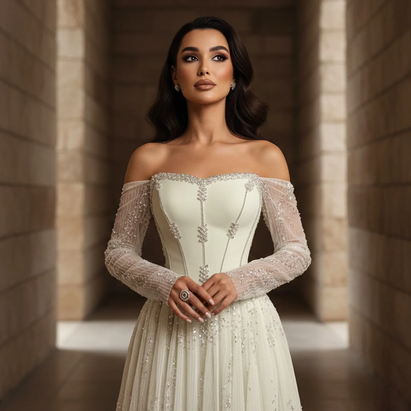 Sharon Said Elegantes Sweetheart-Abendkleid mit Transparenten Langen Ärmeln und Perlen für Hochzeiten, Partys und Bälle SS628 Maßanfertigung – Detail 5