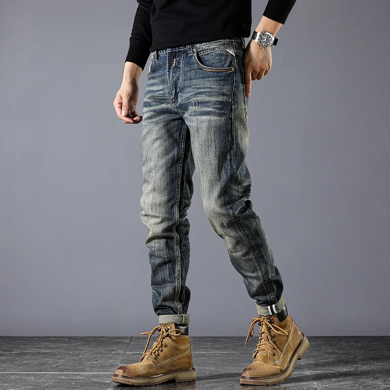 High-end heavy wash wide leg loose straight men\'s jeans fall and winter 2024 new pants high street retro men\'s pants