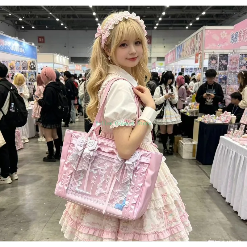 New Anime Fashion Versatile Girls' Satin Tie Bowknot Transparent Badge Goods Pain Bag Shoulder Bag Two-Dimension Itabag