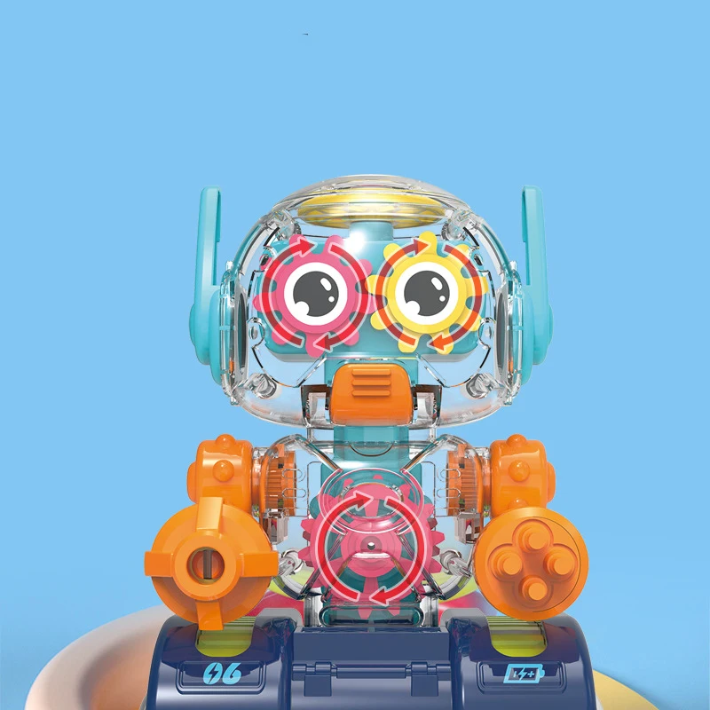 2023 Electric Transparent Gear Robot Universal Educational Interactive Robot With Light Music Toys For Children Xmas Present