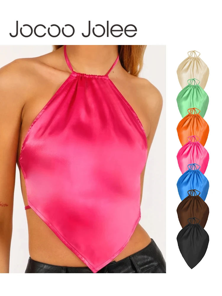 Jocoo-Camiseta sin mangas triangular con cuello Halter para mujer, de Color sólido con espalda descubierta Chaleco corto, ropa de discoteca 2022