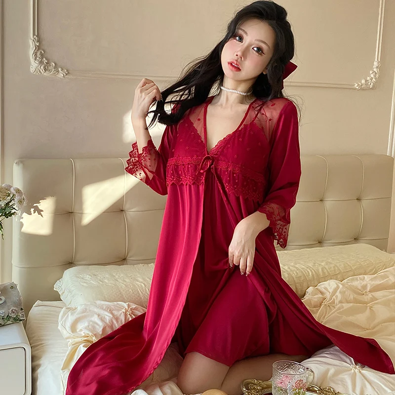 DAIMELU lady nightgown Sexy Pajamas Women's Spring and Summer Thin Ice Silk Suspender nightwear female sleepwear set girl nighty