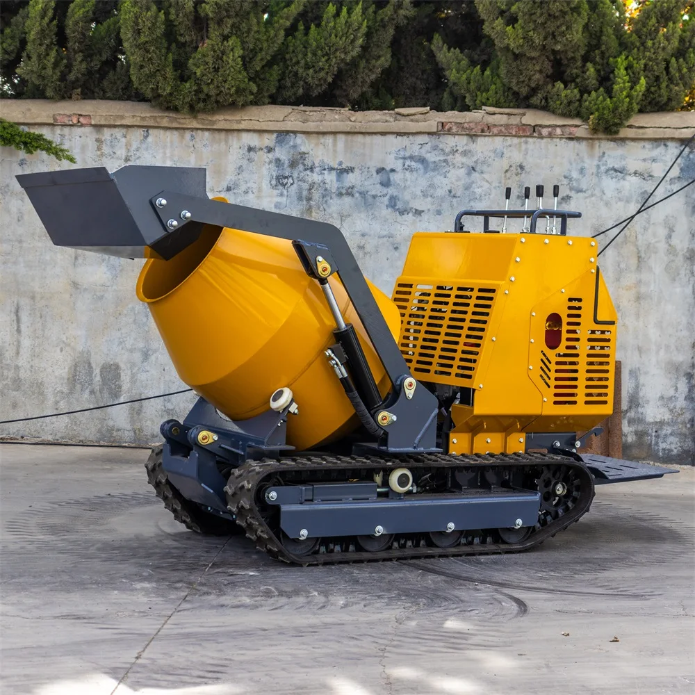 2026 New Diesel Mini Portable Crawler Cement Mixer Machine with Tracks Gear 500L Small Dumper Truck Self-loading Concrete Mixer