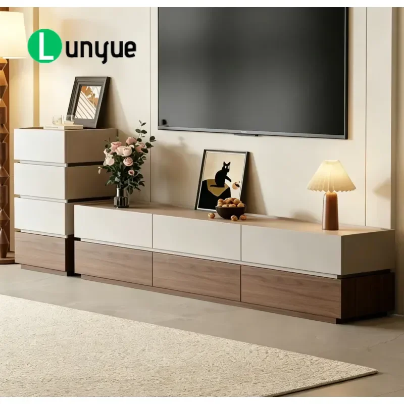 Light Luxury Melamine Wood TV Cabinet and Coffee Table Set High Quality Floor Standing Media Console for Living Room Home
