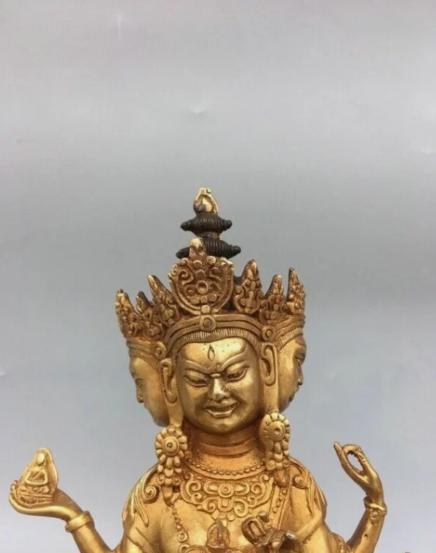 Tibet Buddhism Gold Gilt 8 Arms Lotus Namgyalma & Ushnishavijaya Buddha Statue