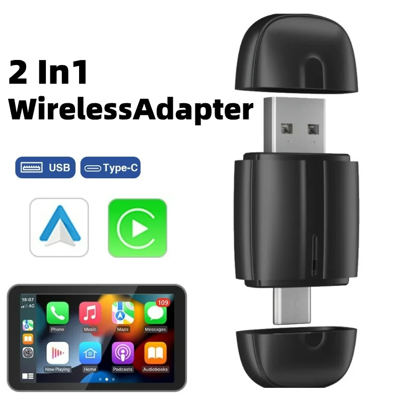 Wireless Carplay Adapter for Android iPhone Auto 2 in1 Wired to Wireless AI Box USB Connection For Volvo Benz Mg Kia Chery VW