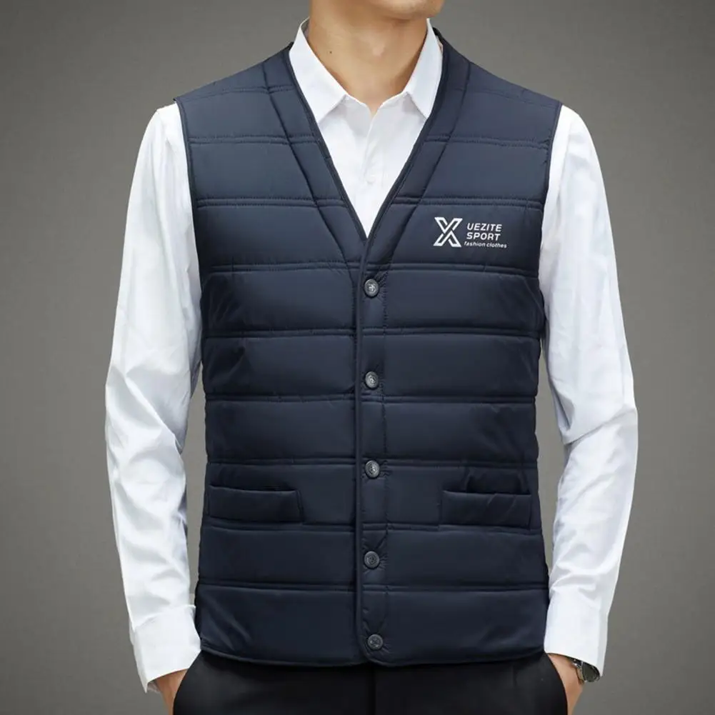 

V-neck Winter Vest Men's V-neck Thermal Waistcoat With Velvet Lining Windproof Cotton Vest Jacket For Warmth Style