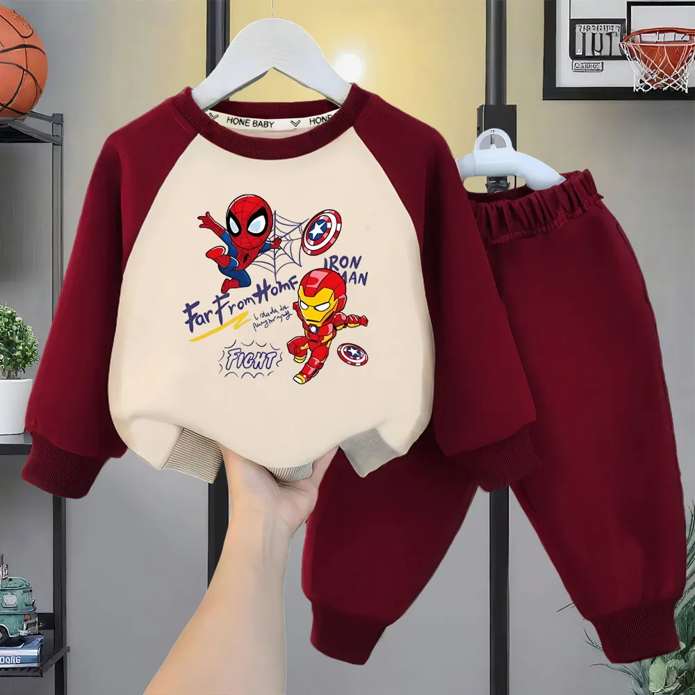 

Spring Autumn Kids Casual Sweatshirts Sets MARVEL Spiderman Printed Children's O Neck Hoodies Pants Two Piece Boys Pullover Suit