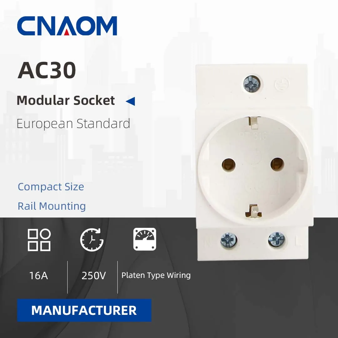 

Розетка CNAOM для монтажа на DIN-рейку 35 мм, модульная, 16А 220В, серая, для жилых и промышленных объектов общего назначения