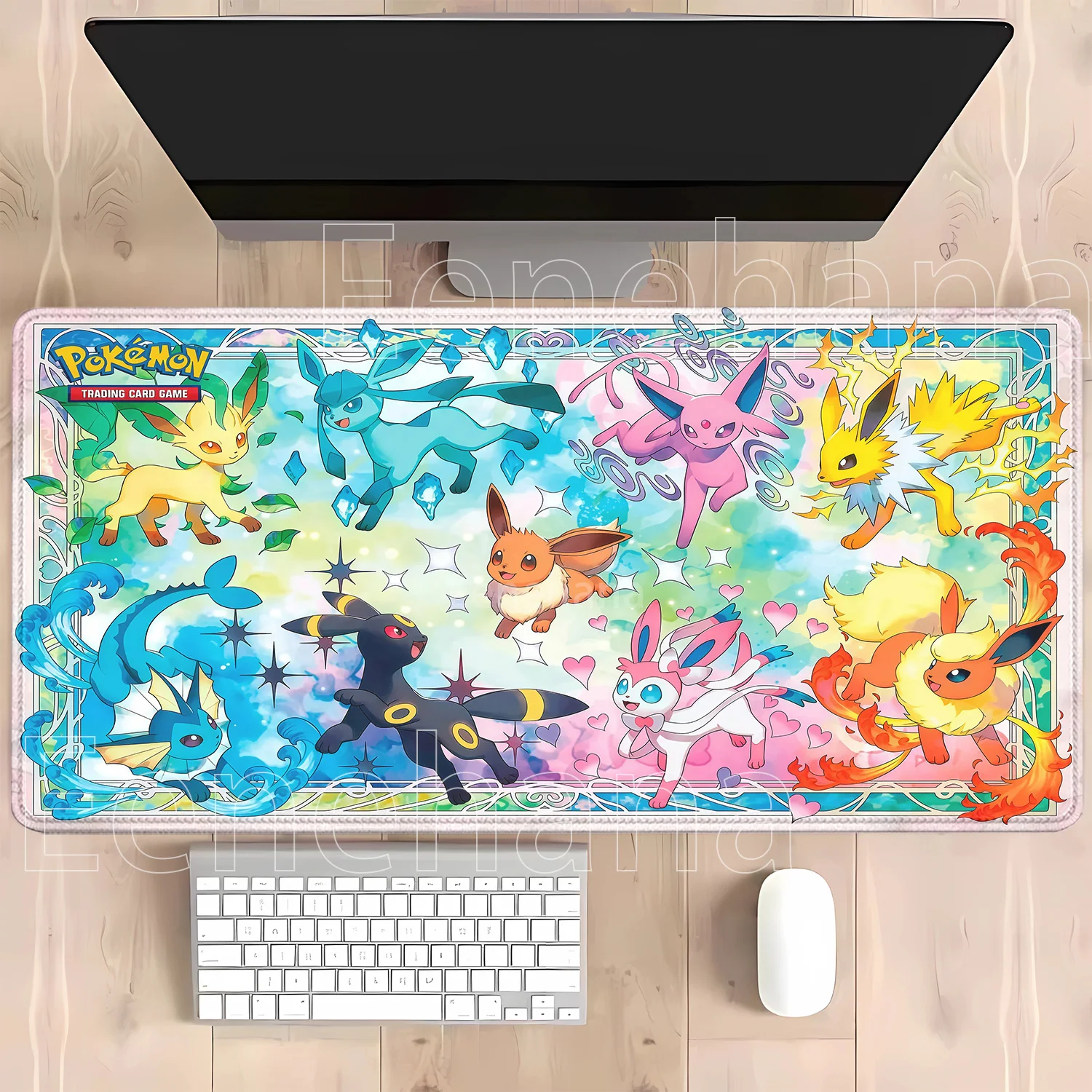 Anime Eevee Pokemon Gaming-Mauspad Kawaii XXL PC-Tastatur-Overlock-Teppich Bürozubehör Gummi HD-Druck Overlock-Schreibtischunterlage – Detail 15