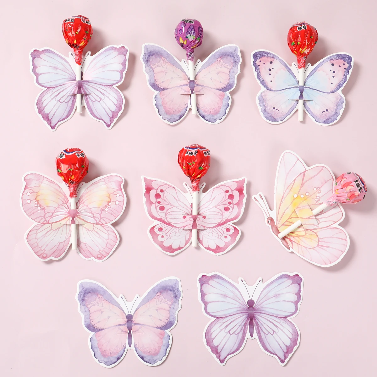 24/48 Uds. Tarjetas portaparas con forma de mariposa, tarjetas para envolver dulces DIY para regalo del Día de los niños, decoración de fiesta de cumpleaños de mariposa