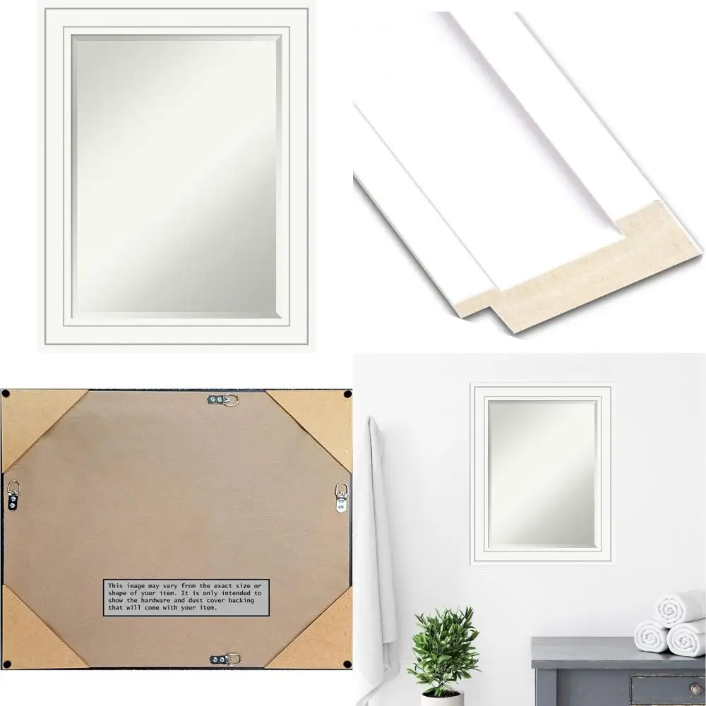 

29x23 Inch White Vanity Mirror with Beveled Edge, Horizontal or Vertical Mount, Medium Casual Wood Style, Bathroom Wall Decor