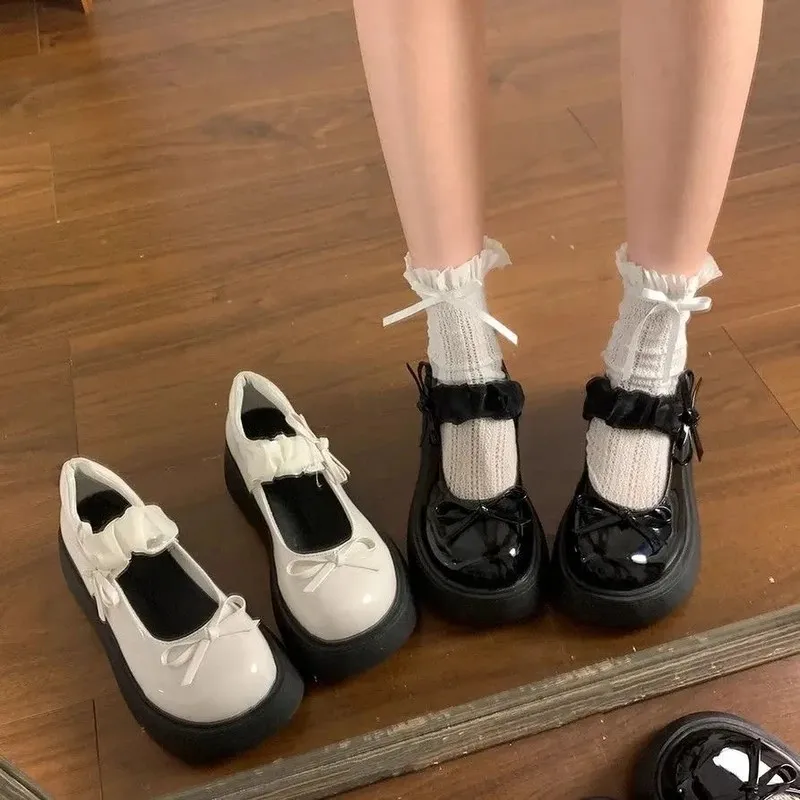 

Sweet Cool Knot Mary Janes Women's oes Thi Bot Briti Sle Spring Summer Faion Casual round Toe Rubber Sole