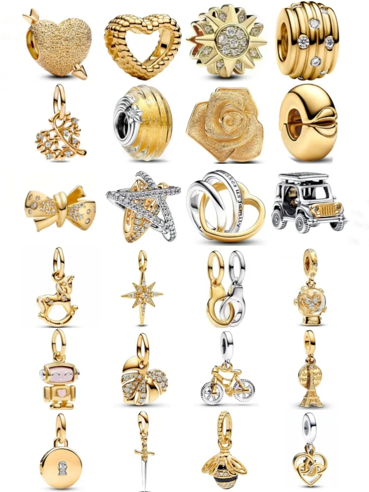 جديد 925 الفضة ، زهرة الذهب ، القوس حبة الكلب باو ، برج الحديد قلادة مناسبة للسوار الأوروبي الأصلي لتقوم بها بنفسك مجوهرات رائعة