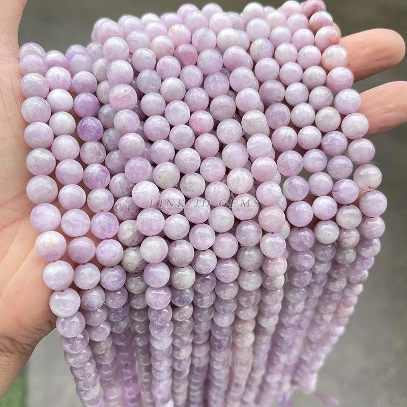 3A Batu Alam Kunzite Ungu Spoduffle Charm Bulat Longgar Manik 6 8 10Mm untuk Membuat Perhiasan DIY Gelang Kalung Aksesori