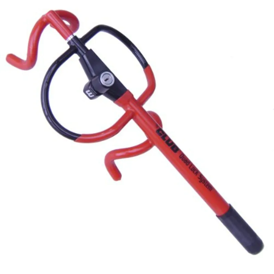 The Club 7500 Quad Lock Club Vehicle and Air Bag Anti-Theft Device Red