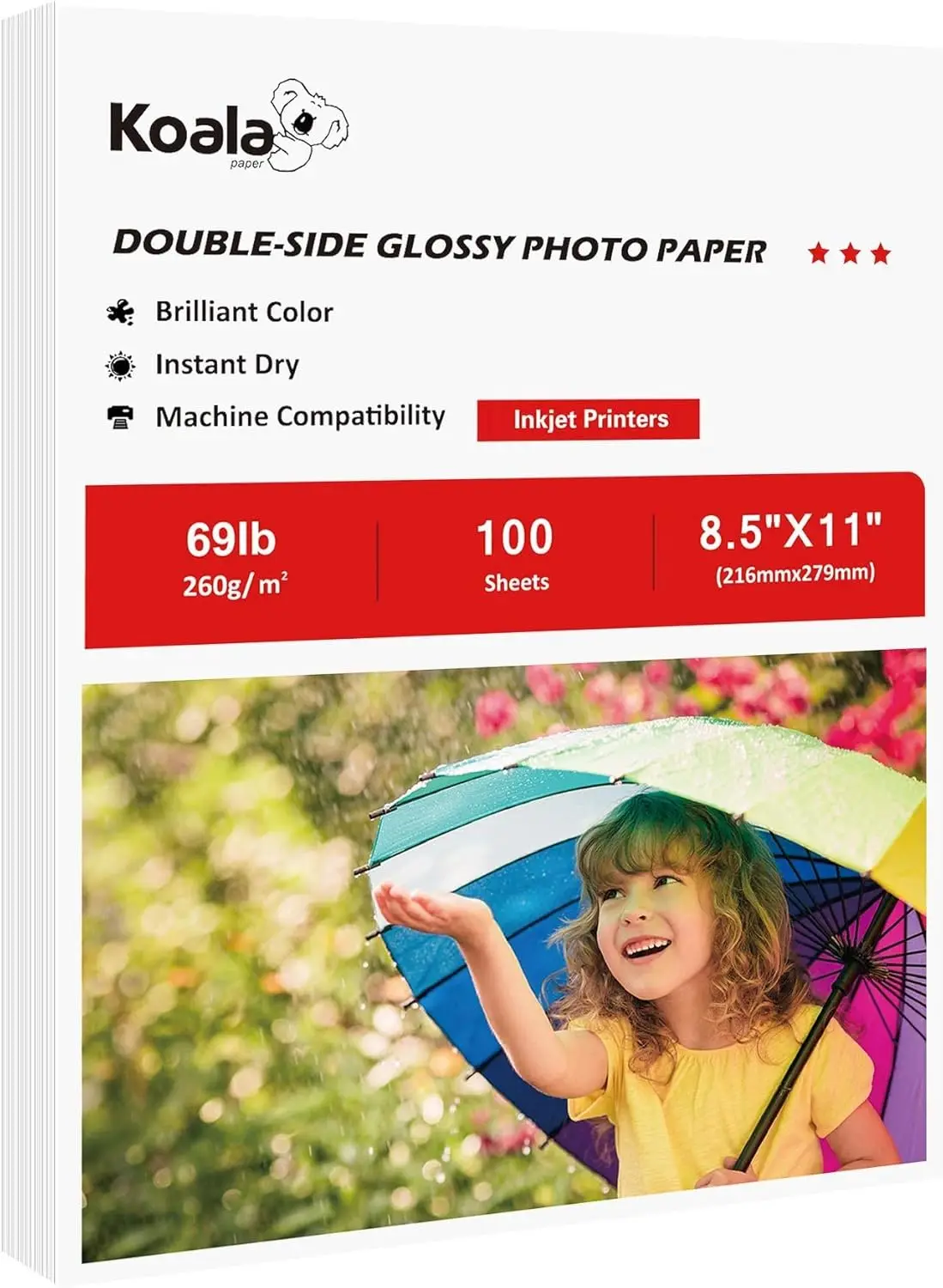 

Фотобумага глянцевая плотная 8,5x11 дюймов, двусторонняя, 260 г/м², 100 листов для струйных принтеров