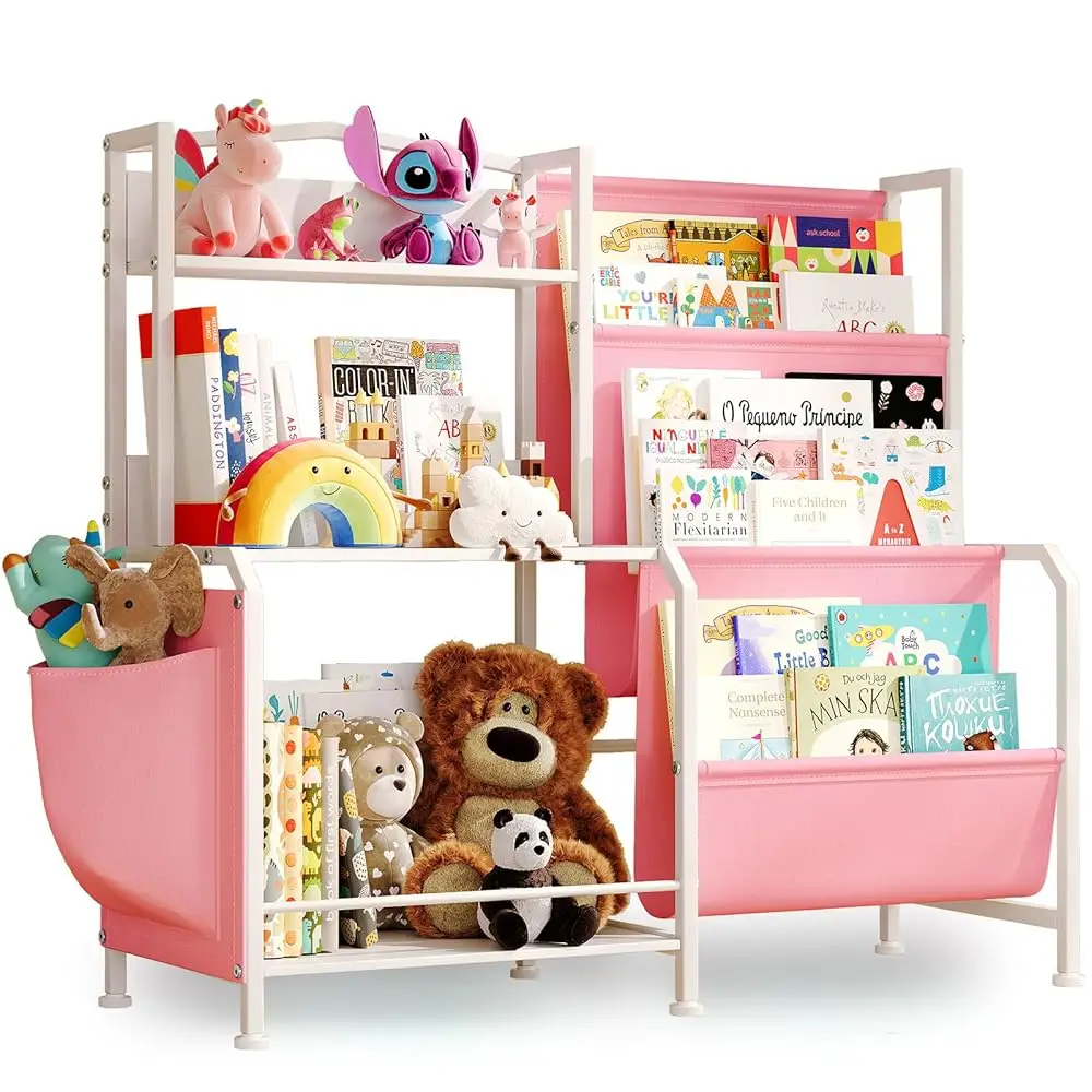 

Kids Bookshelf And Toy Organizer, 3 Tier Girls Pink Bookshelf For Kids, Nursery Book Shelves, Toddler Book Shelf, Kids Book
