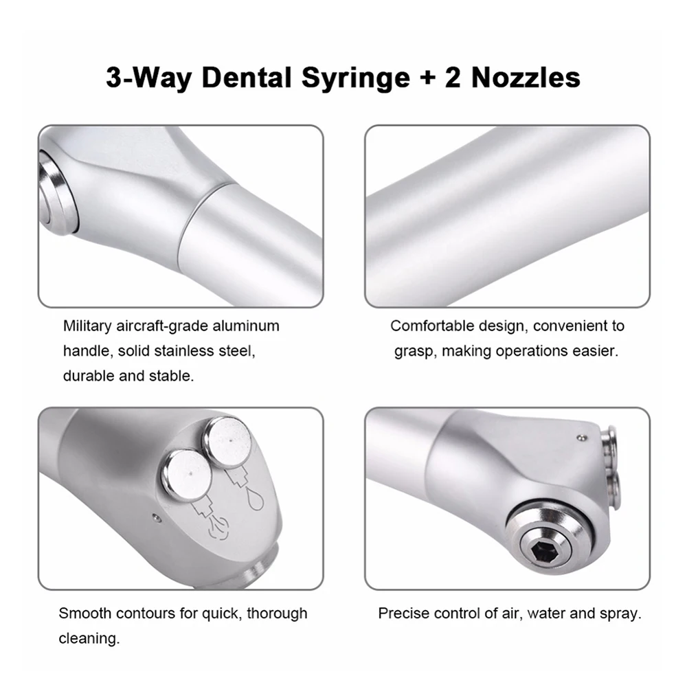 JNSUR-Seringue Dentaire Colorée à 3 Voies, Pulvérisation d\'Air et d\'Eau, Pièce à Main, 2 Embouts, Tubes, Unité de Dentiste, Instruments, Triple