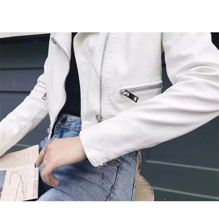 2024 Women's Spring and Autumn New Motorcycle PU Leather Short Slim Fit Slimming Washed Leather Jacket