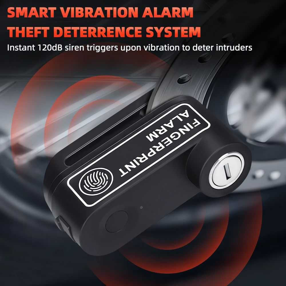 Smart 120dB Vibration Alarm Anti-Theft Fingerprint Disc Brake Lock IP65 Waterproof Scooter Motorcycle Alarm Lock