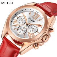MEGIR Watches for Women Luxury Ladies Wristwatch Leather Waterproof Elegant Dress Quartz Chronograph Female Clock 24-hour 2114