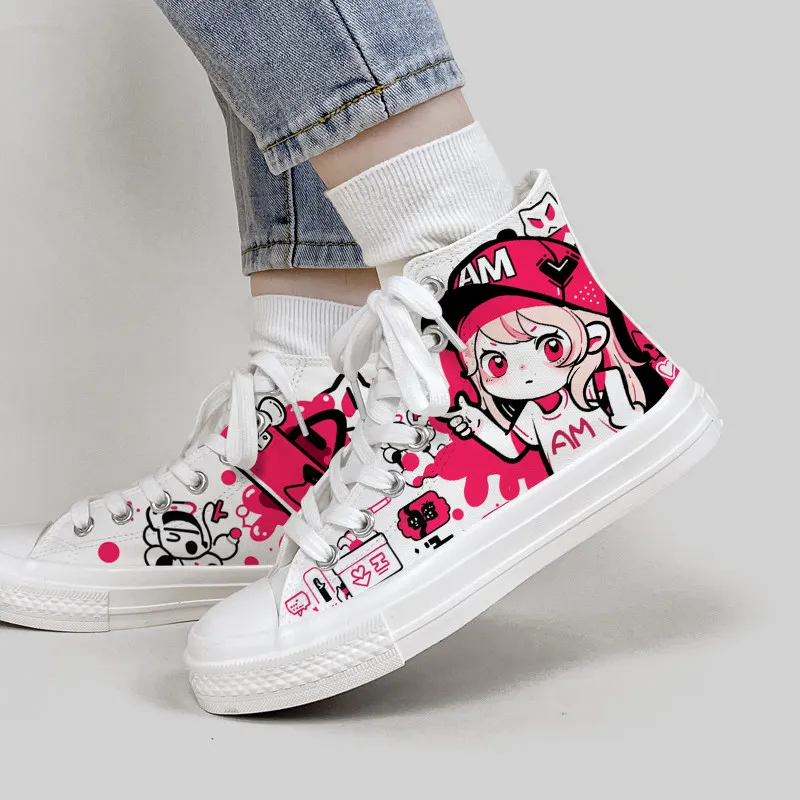 

Корейские стильные кеды с принтом милой аниме-девушки для женщин, утепленные повседневные кроссовки для студенток