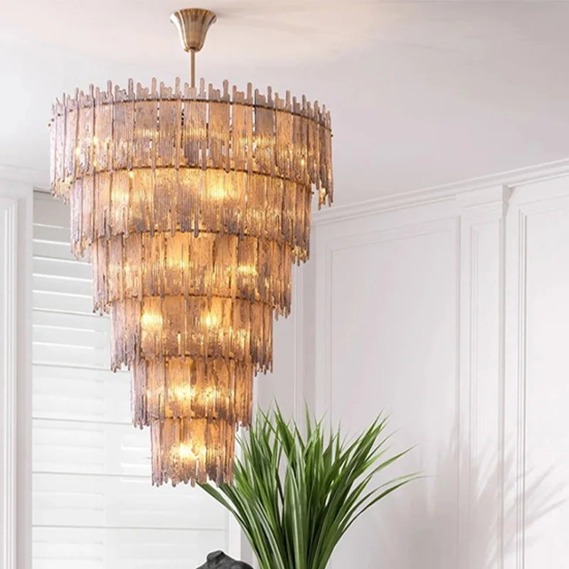 

2025 new glass ceiling hanging chandelier, stainless steel metal lustre, dimmable, suitable for hotel lobby decoration