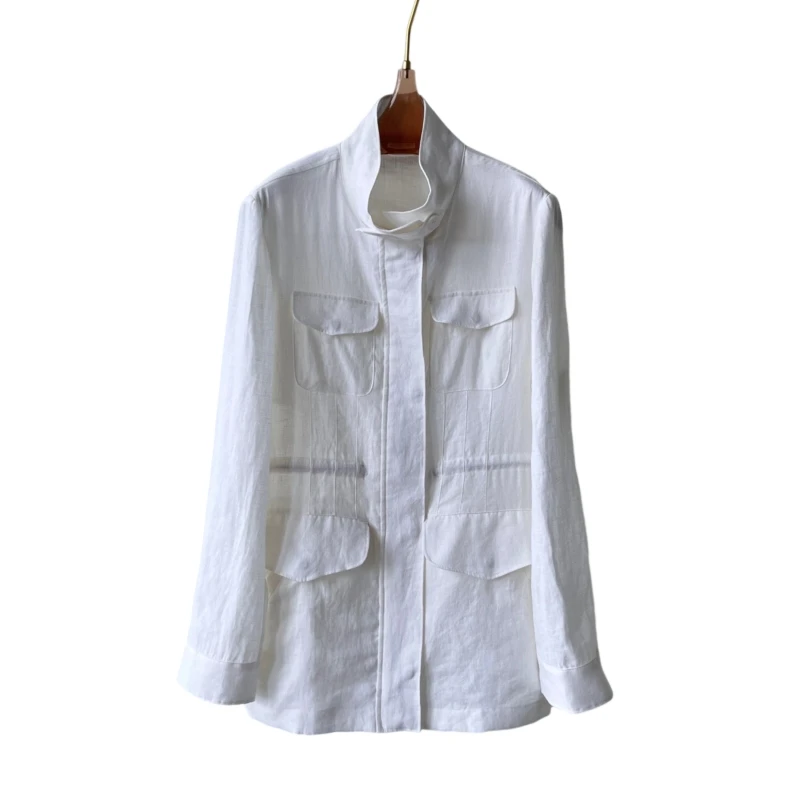 24 Spring and autumn top quality solid color linen traveler jacket jacket blazer donna womens coat luxury designer clothing