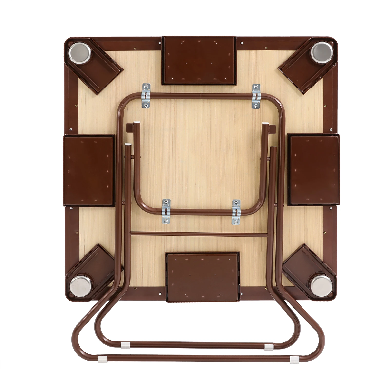 Foldable Square Mahjong Table Wood Board Velvet Desktop Q195 Plastic Steel Frame 150KG Load Noise Reduction Anti-slip Table Leg Rounded Safe Corners Built-in 4 Cup Holders & 4 Hidden Storage Drawers Raised Anti-slip Edge Portable for Family Party Indoor view 6