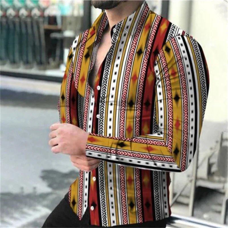 

2023 Men's Tops Retro Tribal Casual Fashion Street Outdoor Lapel Button Shirt High Quality Material Hot Sale Spring Summer