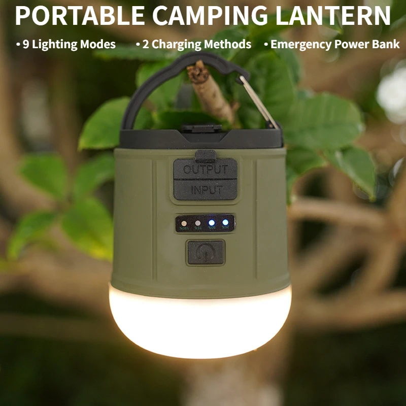 

Portable Camping Lantern 9Mode Super Bright Flashlight Rechargeable Tent Light Outdoor Waterproof Emergency Power Bank Work Lamp