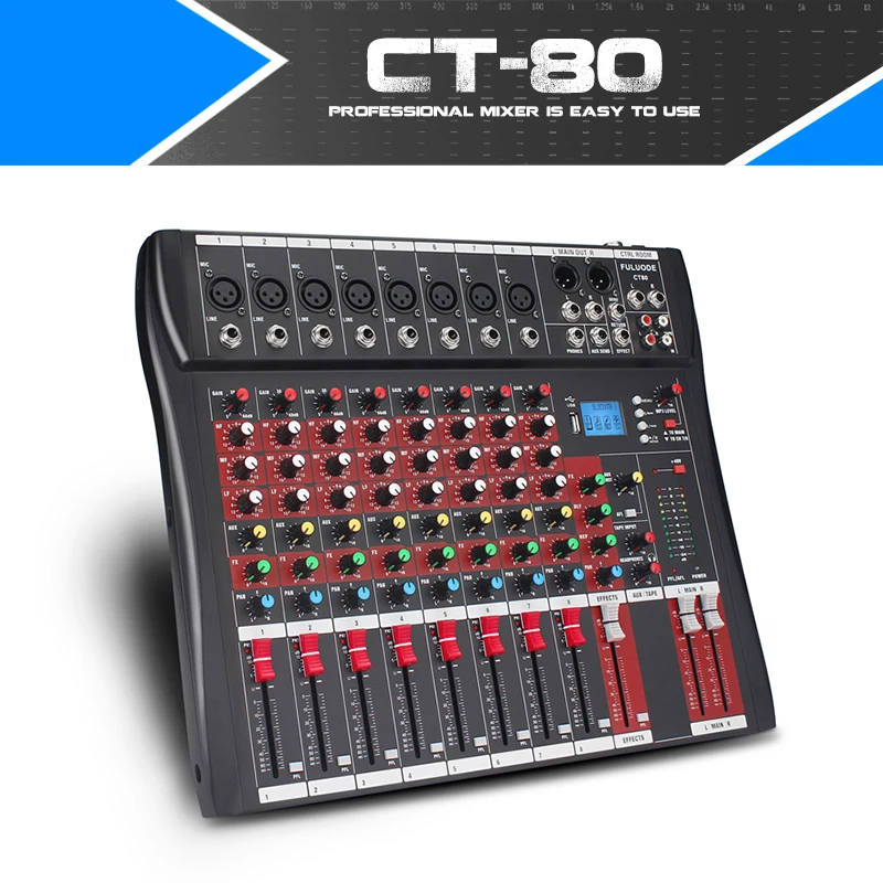 Fuluode 8 Channel Professional Mixer With power amplifier and reverberation function Support Bluetooth USB playback stage show