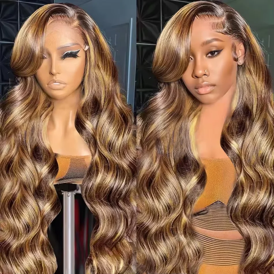 200 Density Highlight Body Wave 100% Human Hair 36 Inches Wigs 4/27 Honey Blonde 13x4 13x6 HD Lace Front Wig Human Frontal Wigs