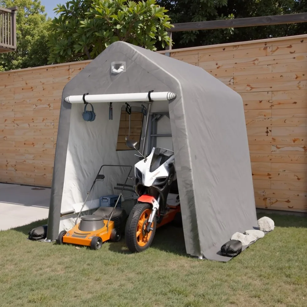 

6x8 Carport, Heavy Duty Carport Canopy Garage with Drive Through Roll Up Zipper Doors, Grey