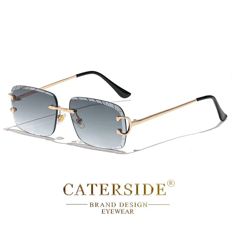 CATERSIDE Randlose Quadratische Sonnenbrille Männer Kupferickel Mode Punk Gradienten Sonnenbrille Vintage Trendy Kleine Rahmen Brillen UV400 – Detail 16