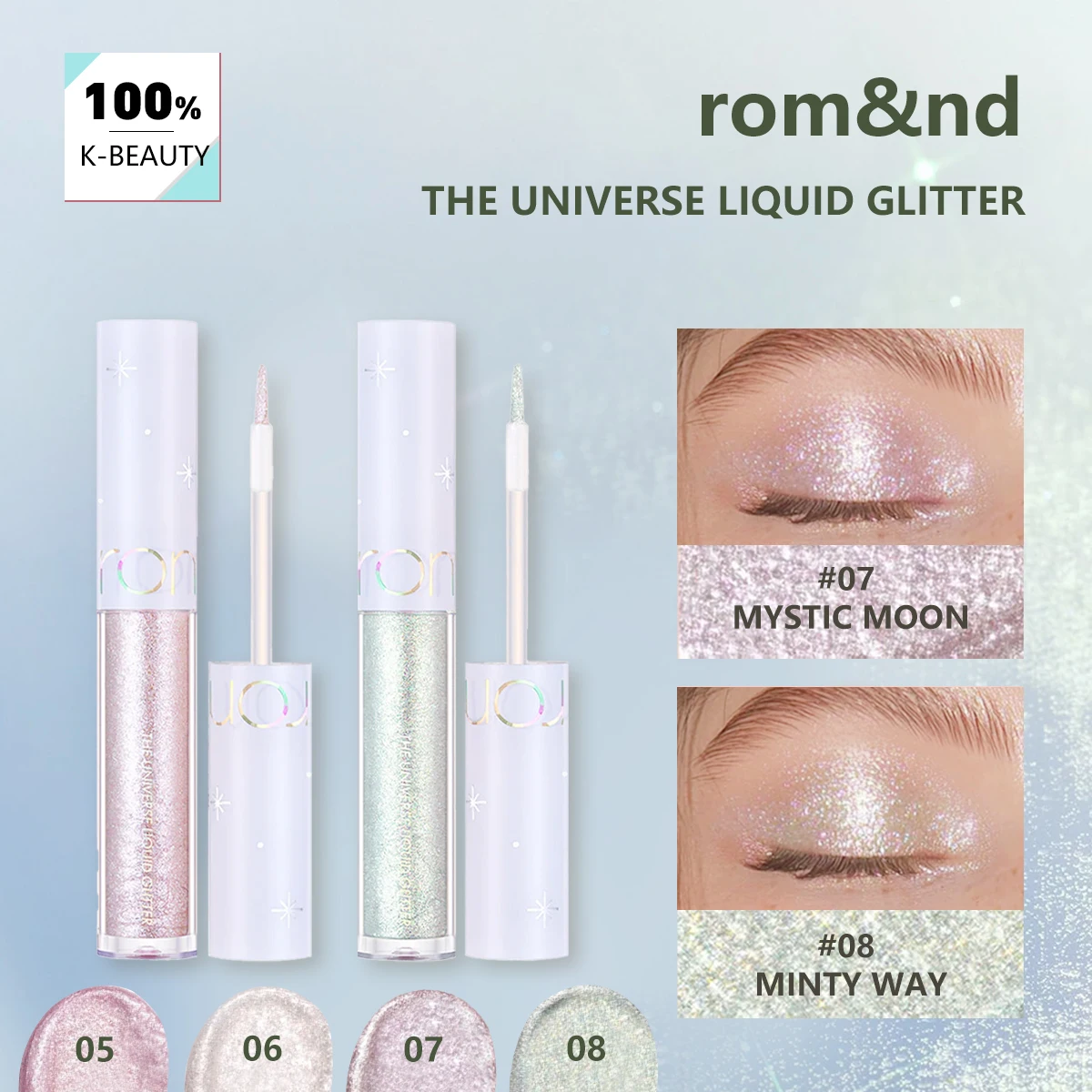 

rom&nd THE UNIVERSE LIQUID GLITTER, Жидкий глиттер, Люксовая косметика, Подсвечивание глаз, Корейская косметика, K-Beauty, Корейский макияж