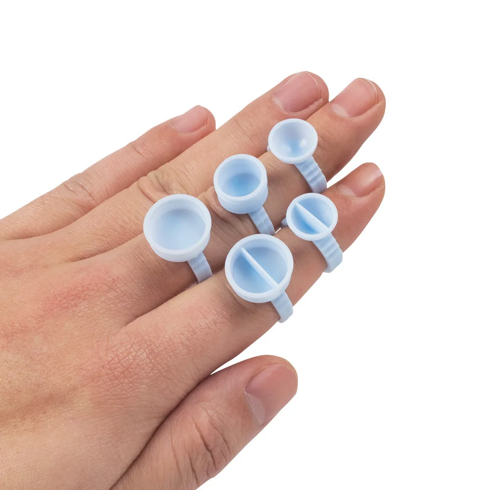 

500pcs Blue Tattoo Ink Holder Disposable Finger Permanent Makeup Microblding Pigment Ring Cup Divider S/M/L