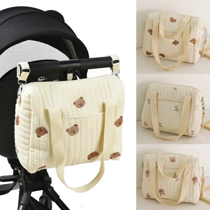 Cute Bear Baby Stroller Nappy Bag Korea Embroidery Flower Mommy Bag Soft Maternity Shoulder Pack Portable Baby Diaper Organizer