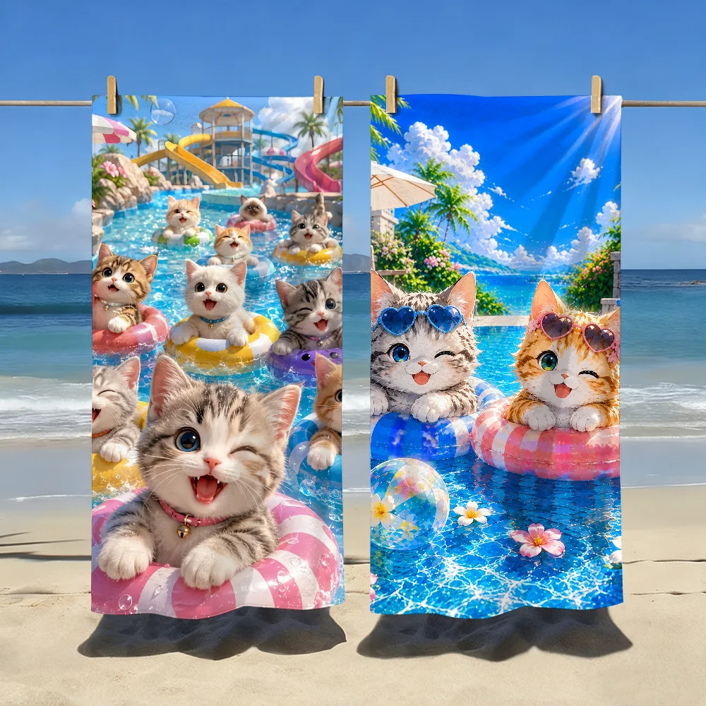Fashion Cute Kitten Summer Towel Soft Pool Gift For Travel Gym Shower Camping Quick Dry Sports Large Beach Towels