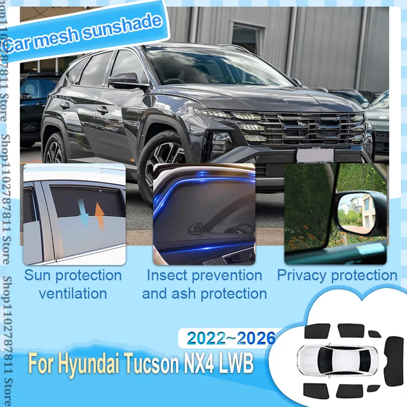 

Car Mesh Sunshades For Hyundai Tucson NX4 LWB 2022 2023 2024 2025 2026 Window Heat Insulation Privacy UV Protection Accessories