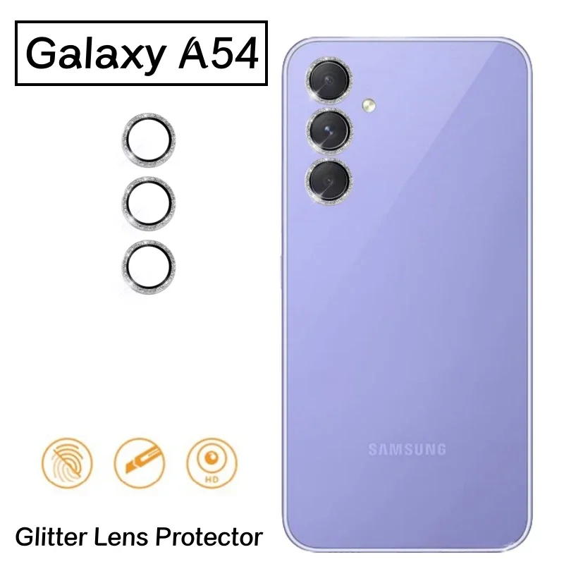 Bling Glitter Metal Lens Rings For Samsung Galaxy A55/54/34/14/35/25/15 Camera Glass Protector Alloy Frame Protective Cap Cover