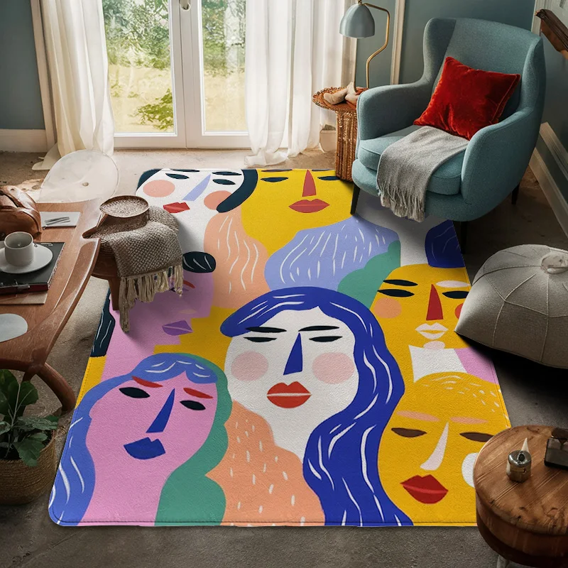 Home Dust Mat Morandi Color Large Floor Mat Abstract Art Figure Non-slip Cafe Living Room Dual-use  kitchen rug 80x120cm