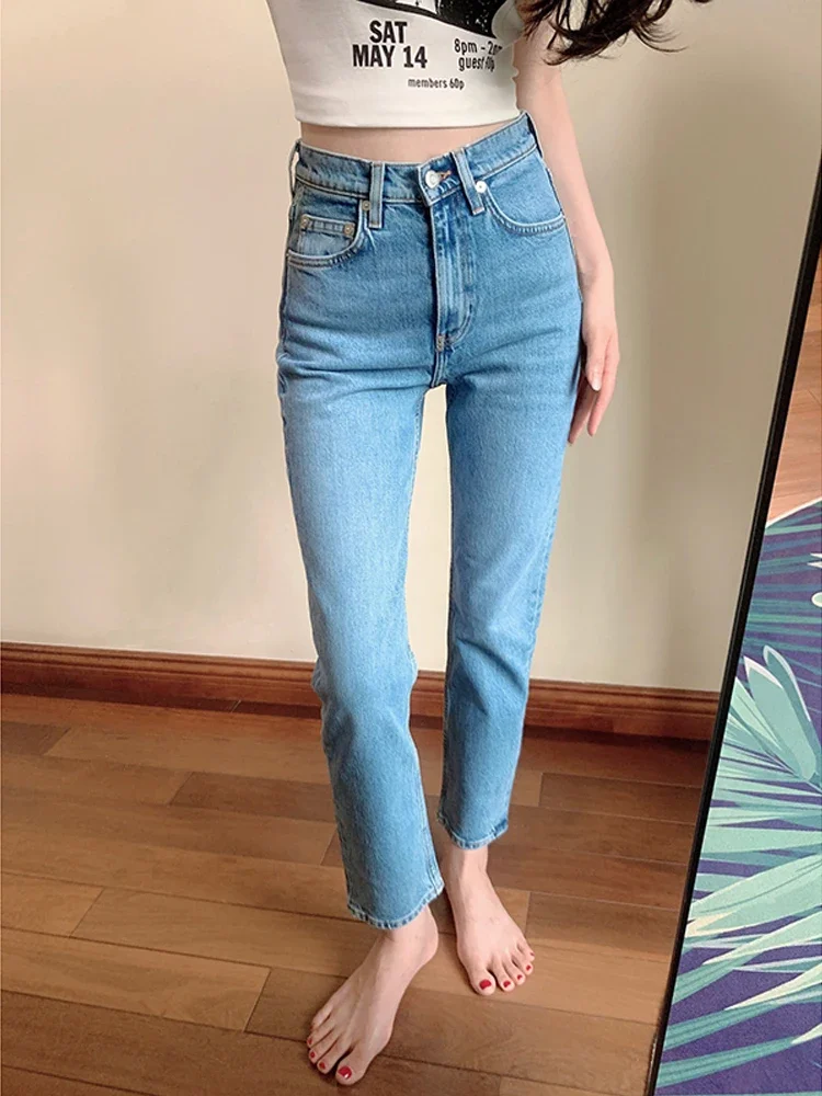 Blue Jeans Women street wear 2024 American High Waist Straight Tube Denim Pants Clothes Y2k Cargo denim Jeans Korean Dongdaemun