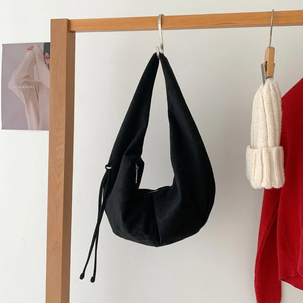 

Trendy Handbag Suede Shoulder Bag Large Capacity Fashion Ladies Crescent Bag Solid Color Korean Style Hobo Bag Shopping