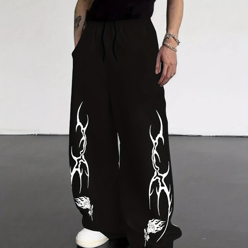 

Мужские прямые широкие брюки свободного кроя с эластичным поясом на шнурке и однотонным дизайном – повседневные зимние брюки для активного отдыха